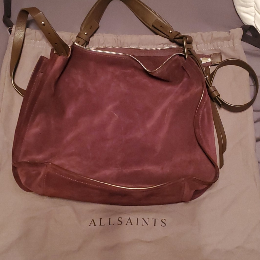 All Saints purple suede crossbody